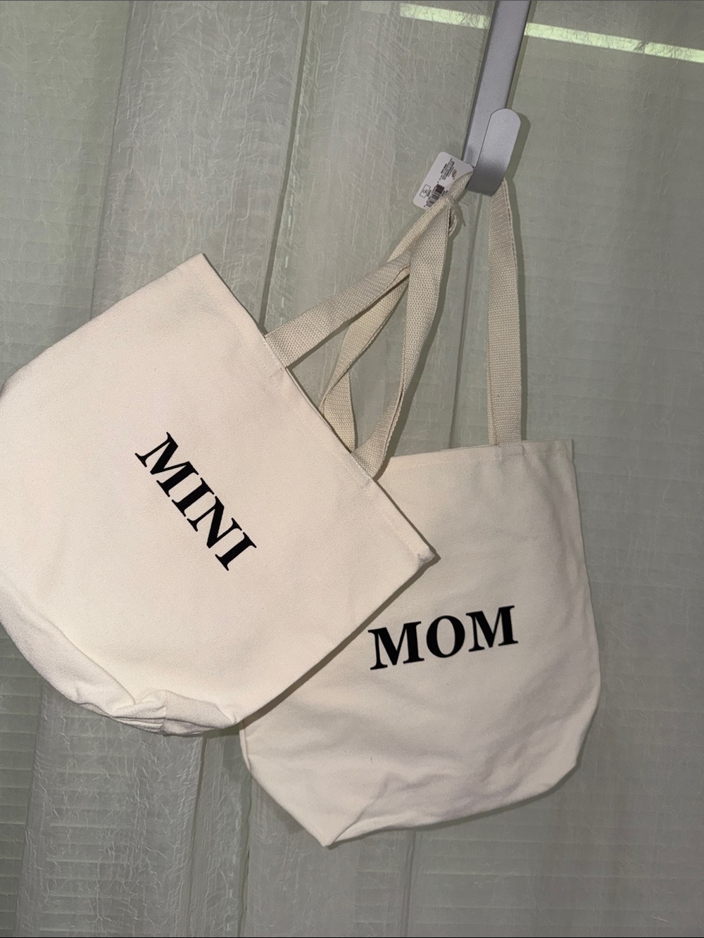 MOM & MINI Ivory Black Lettering Canvas Tote Bags